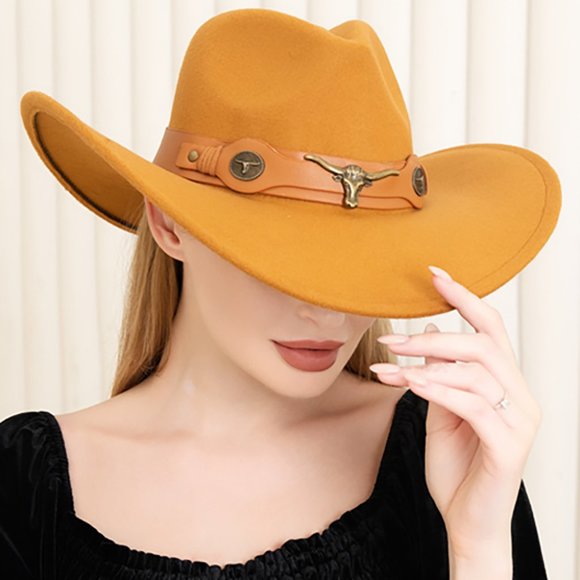 Steer Head Pointed Cowboy Fedora Panama Hat - Picture 1 of 2